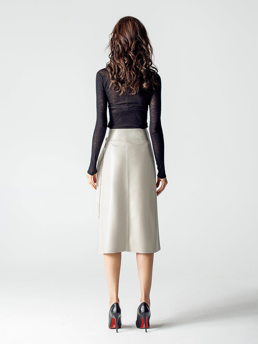 White leather skirt, wrap high waisted skirt