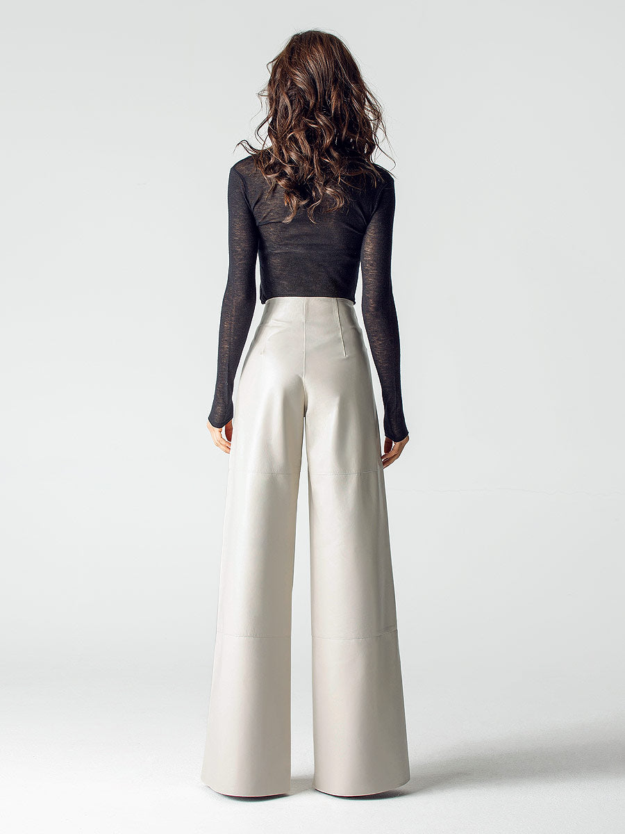 White wide leather pants