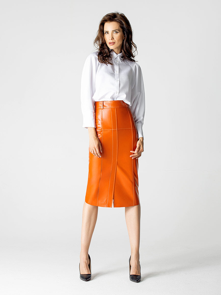 Orange leather skirt