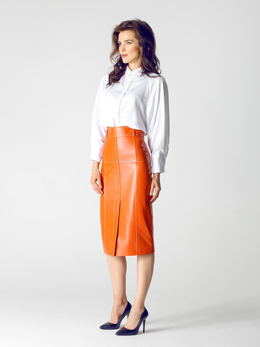 Orange leather skirt