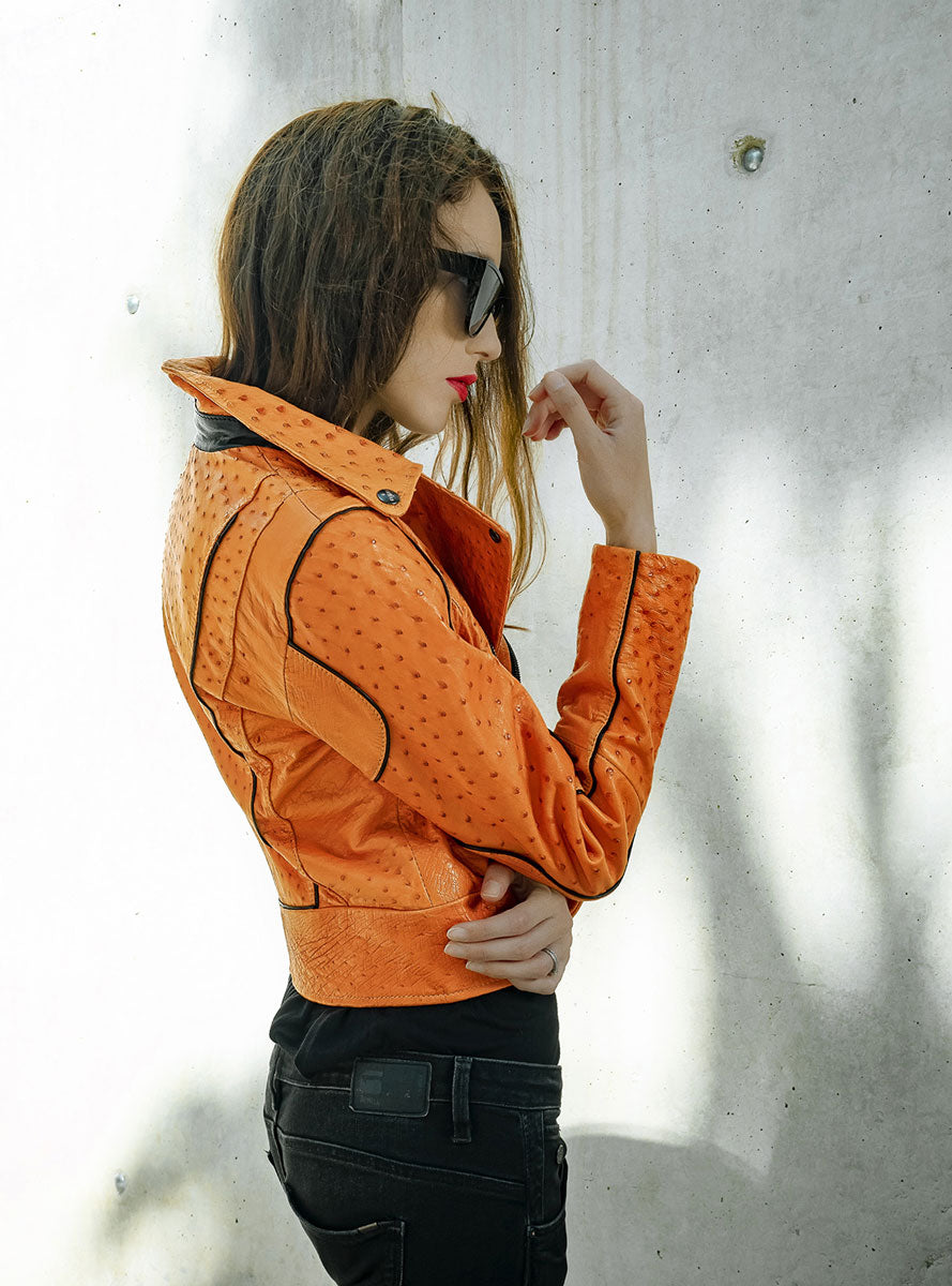 Leather jacket with decorative edging