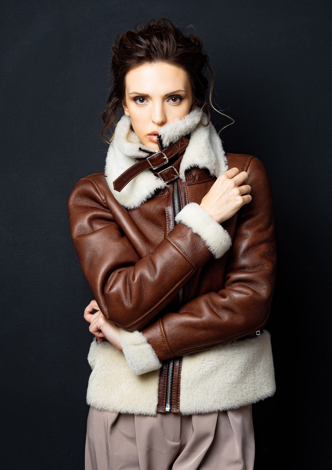 Brown coat with double collar