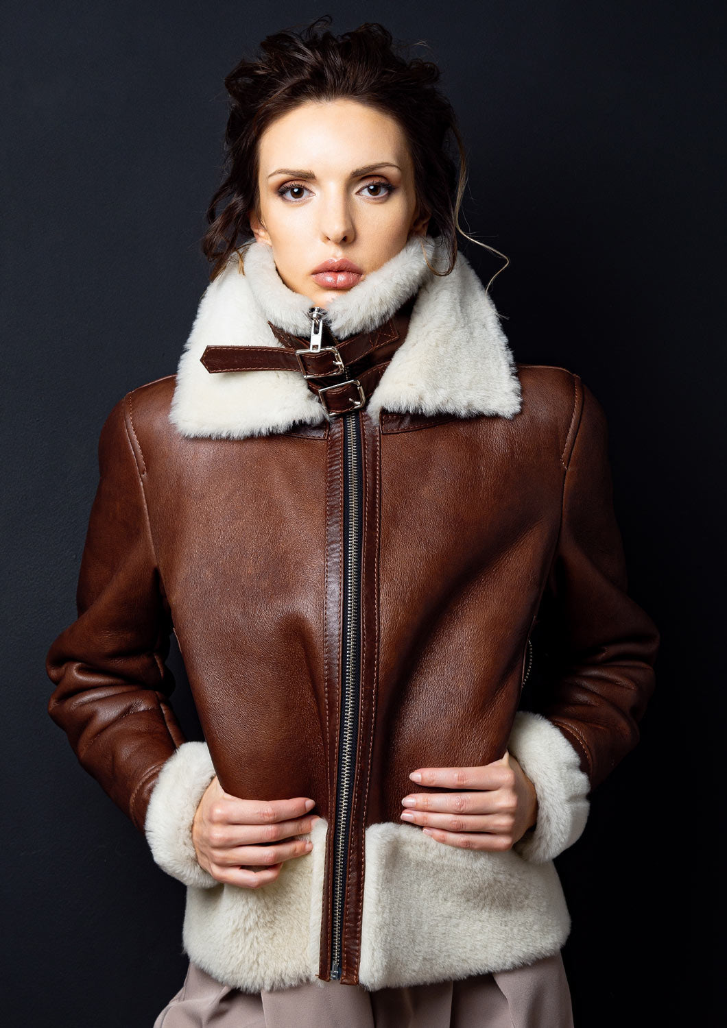 Brown coat with double collar